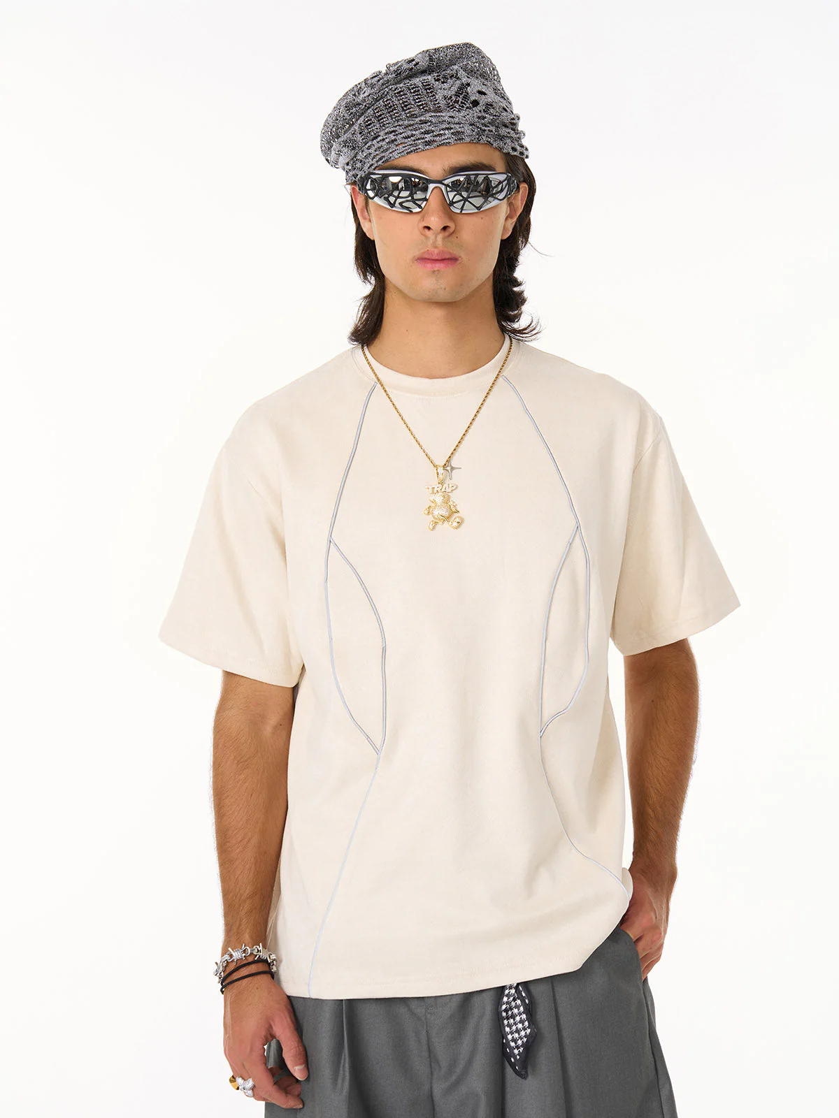 Functional Deconstructed Split Short-Sleeved T-Shirt - 2437 - Image 12