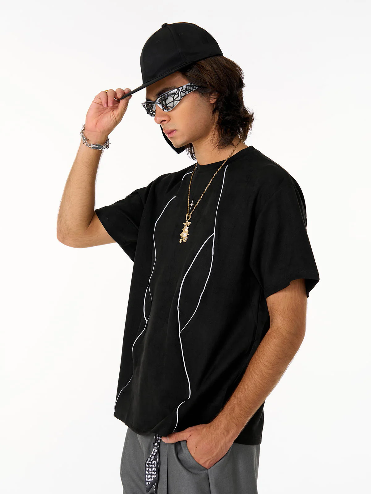 Functional Deconstructed Split Short-Sleeved T-Shirt - 2437 - Image 4