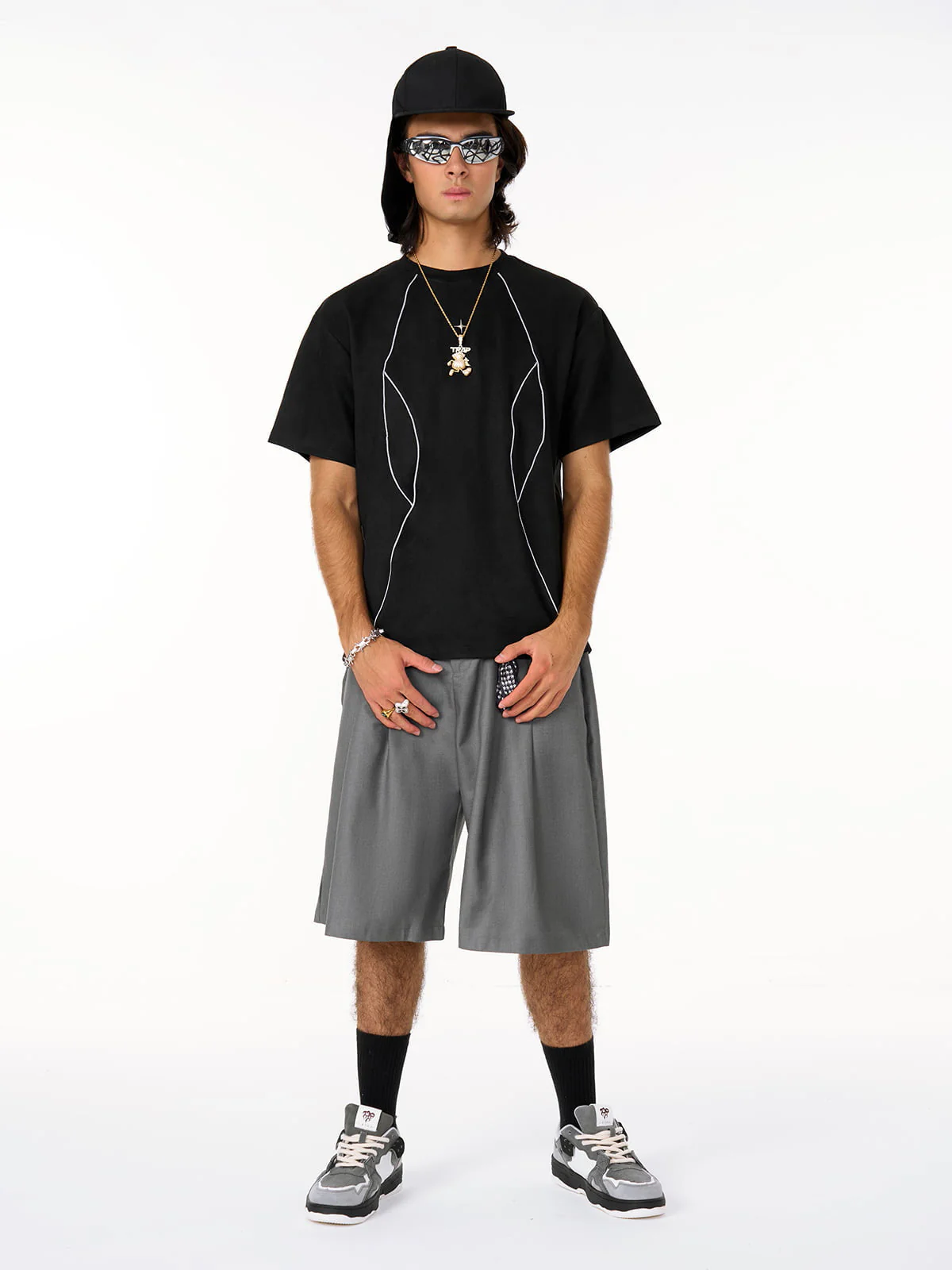 Functional Deconstructed Split Short-Sleeved T-Shirt - 2437 - Image 7