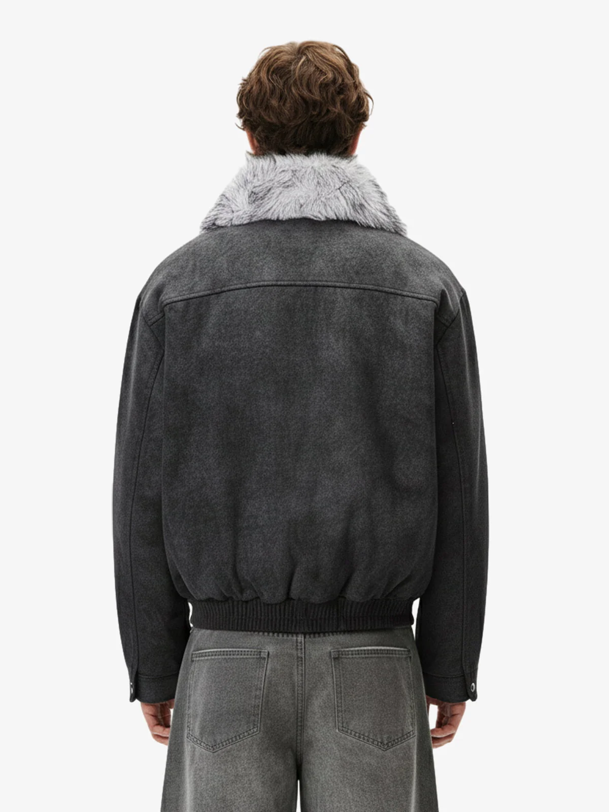 Fur Collar Moto-Style Zip Up Bomber Jacket - Image 4