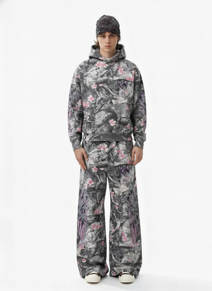 Gothic Devil Graphic Fleece-Lined Wide-Leg Sweatpants - Image 3