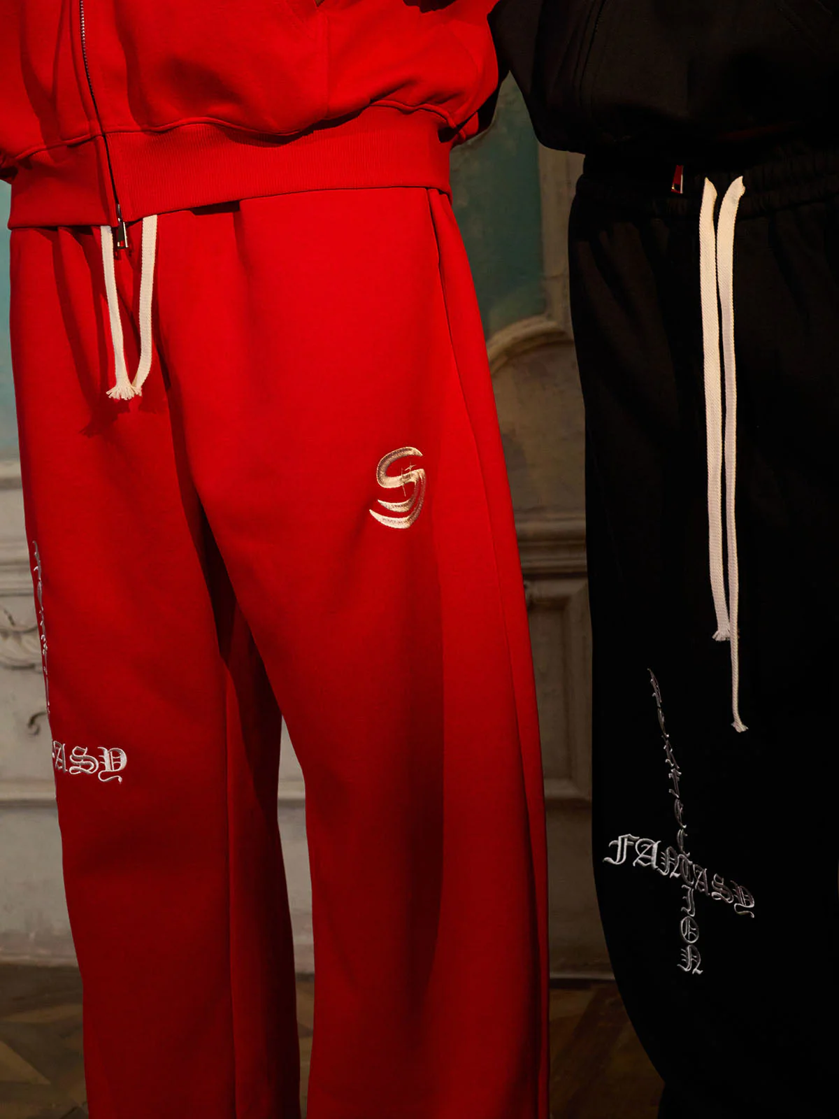 Gothic Letter Cross Embroidery Zip Up Hoodie and Sweatpants Set - Image 9