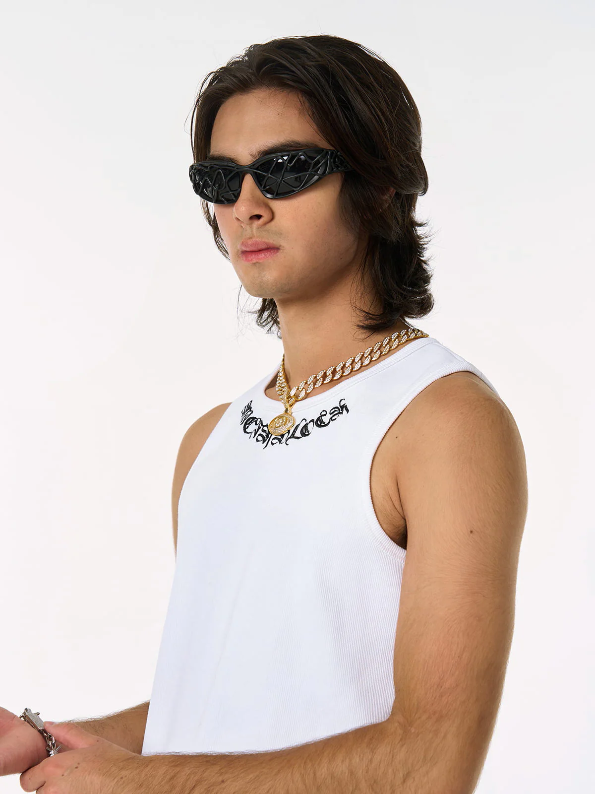 Gothic Lettering Embroidered Ribbed Vest - 2522 - Image 3