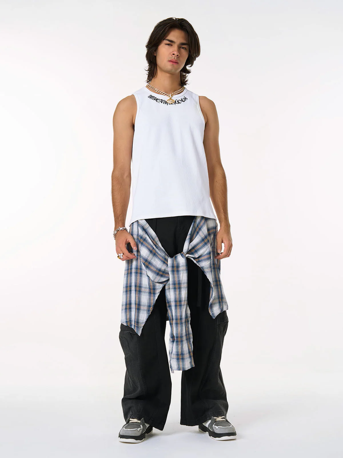 Gothic Lettering Embroidered Ribbed Vest - 2522 - Image 6