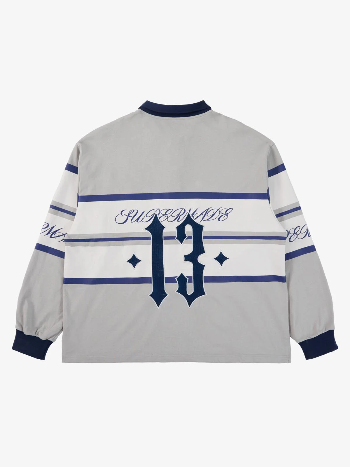 Gothic Number Stripe Rugby Collar Sweatshirt - Image 14