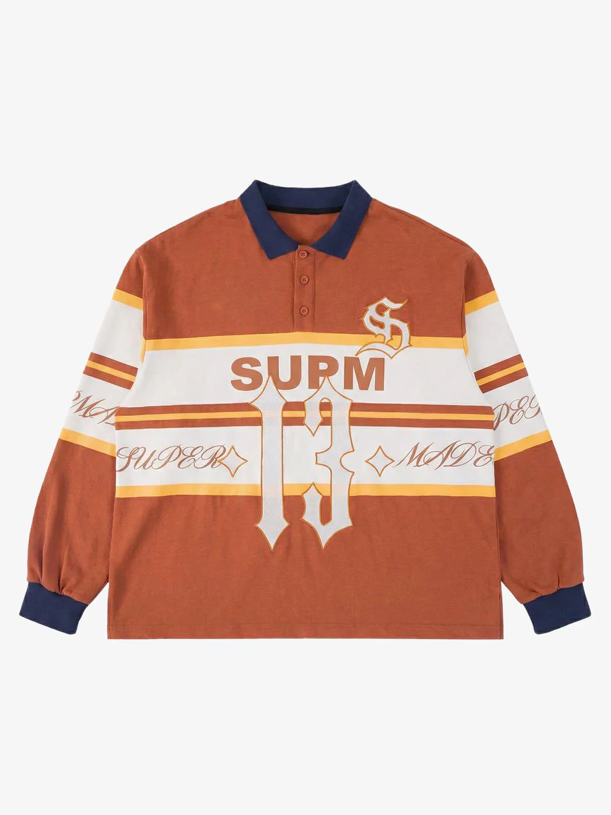 Gothic Number Stripe Rugby Collar Sweatshirt - Image 2