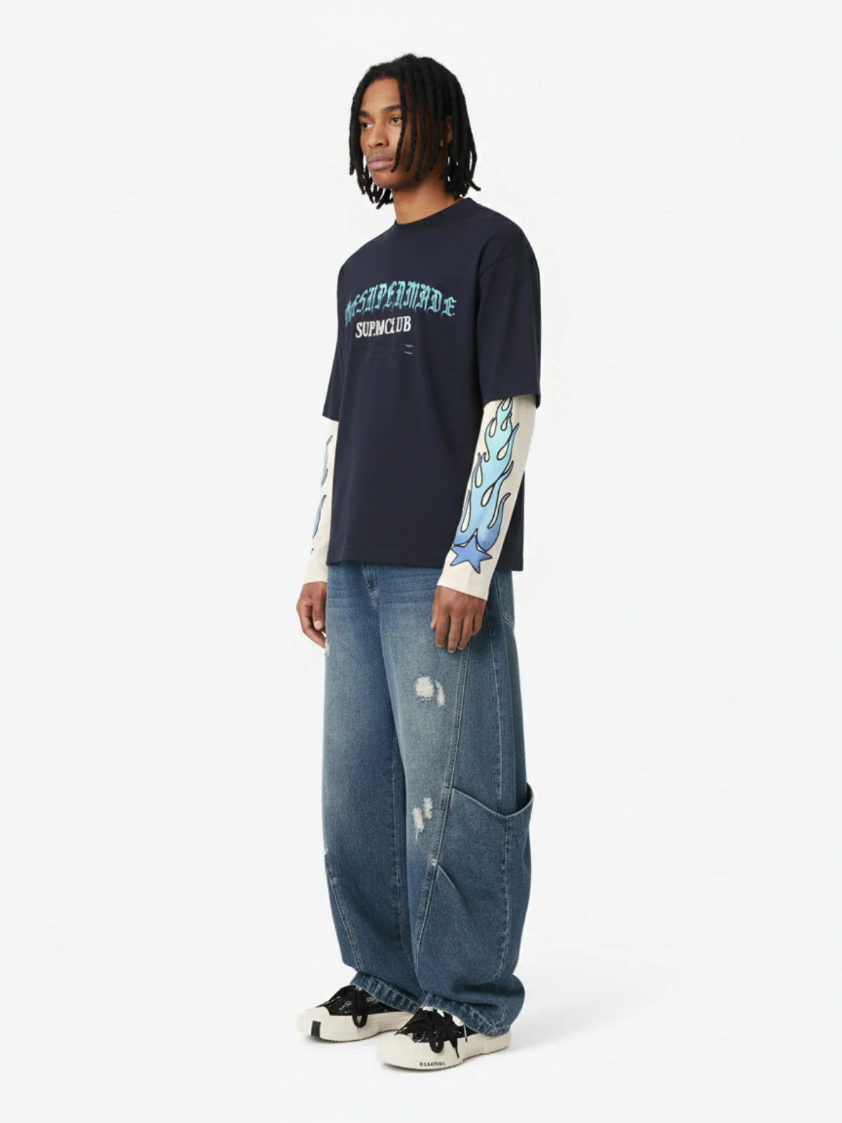 Gradient Letter Print Patchwork Faux Two-Piece Long-Sleeved T-Shirt - Image 4