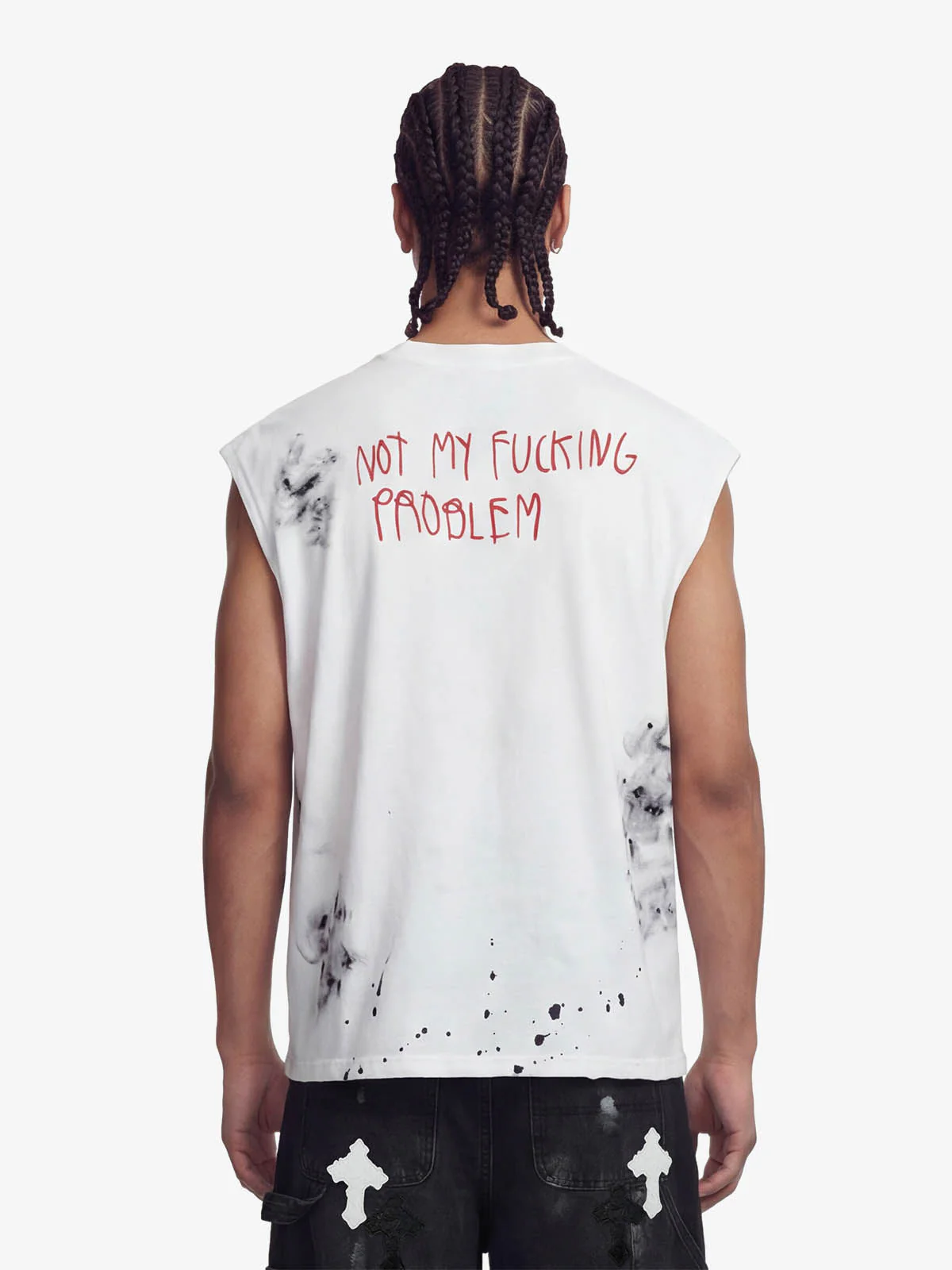 Grunge Slogan Print Distressed Raw Hem Sleeveless T-Shirt - Image 3