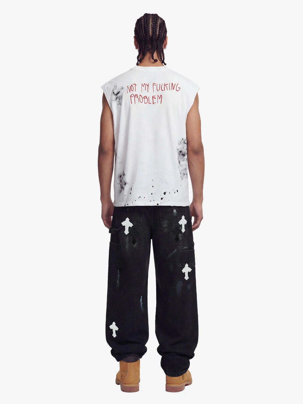 Grunge Slogan Print Distressed Raw Hem Sleeveless T-Shirt - Image 5
