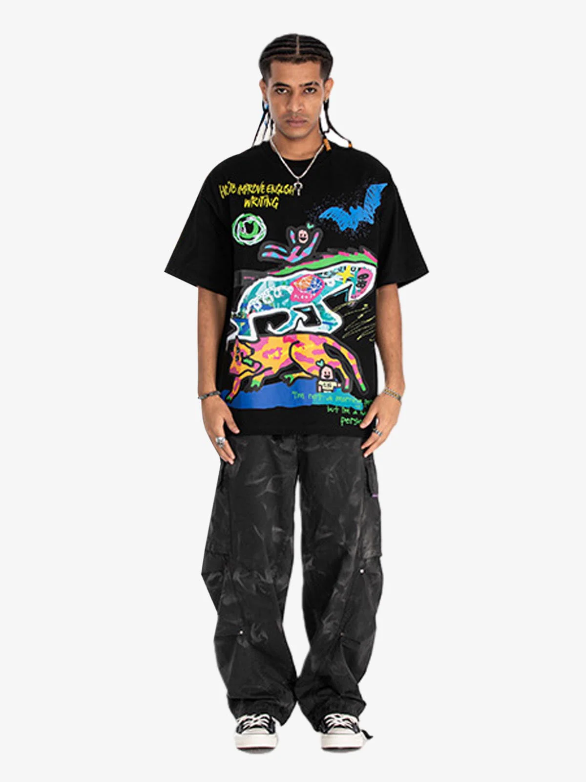 Hand-Painted Graffiti Animal Illustration Graphic T-Shirt - Image 10