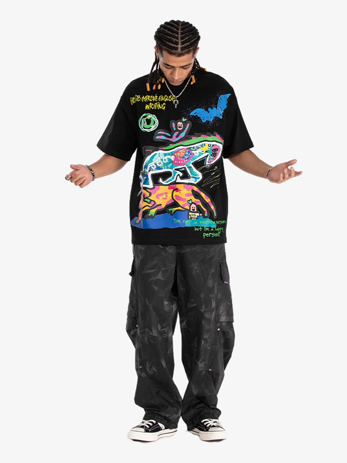 Hand-Painted Graffiti Animal Illustration Graphic T-Shirt - Image 8