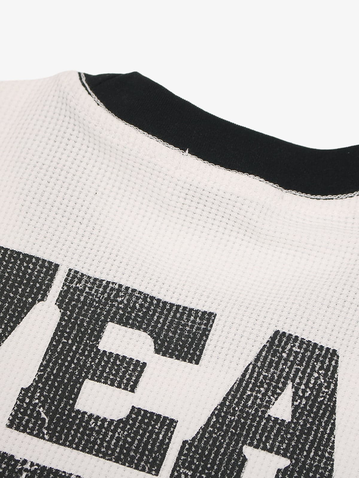 Heart Slogan Graphic Contrast Sleeve Waffle Knit T-Shirt - Image 3