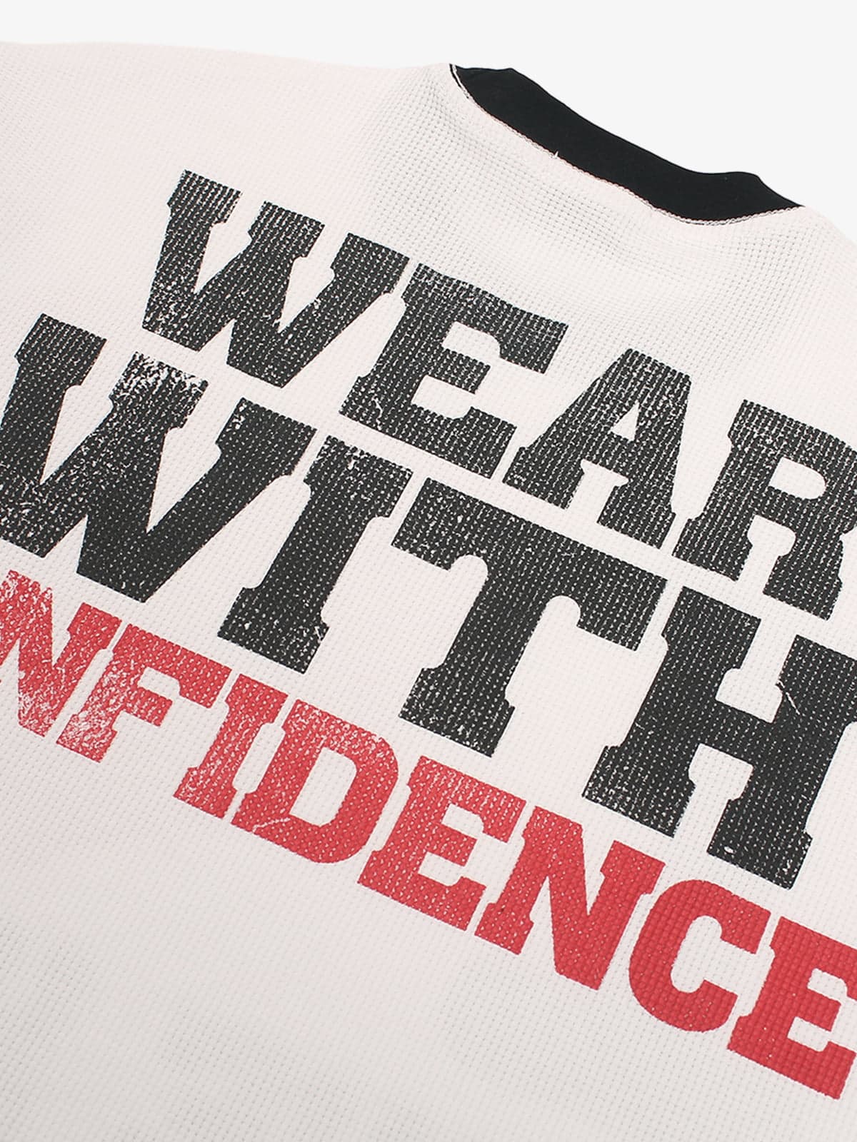 Heart Slogan Graphic Contrast Sleeve Waffle Knit T-Shirt - Image 5