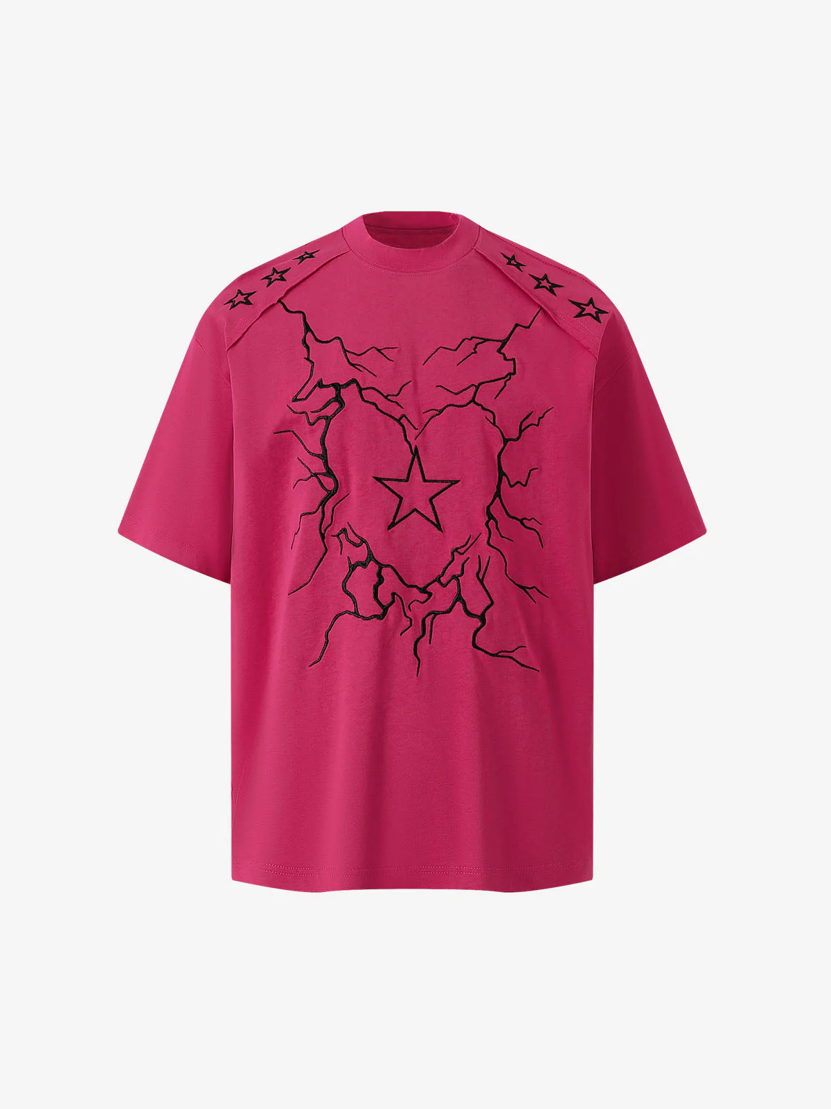 Heavy Embroidery Lightning Heart Print T-Shirt - Image 2