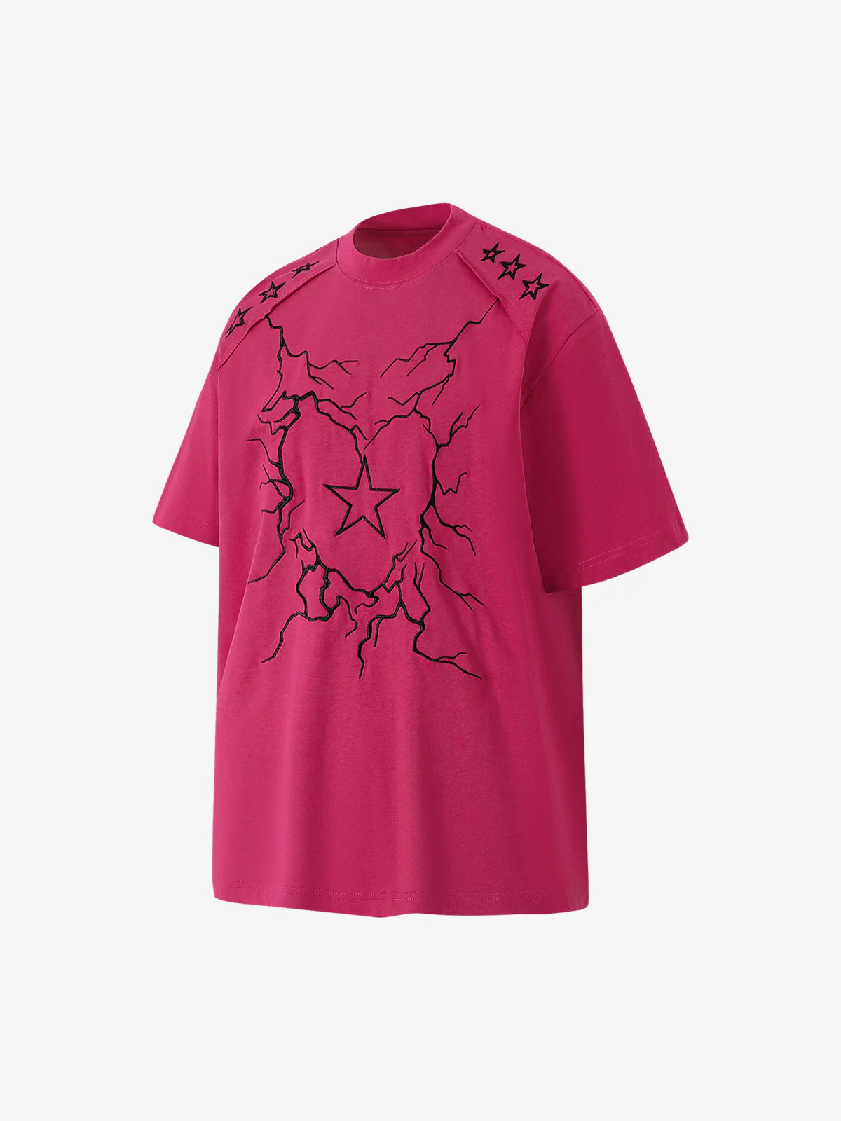 Heavy Embroidery Lightning Heart Print T-Shirt - Image 4