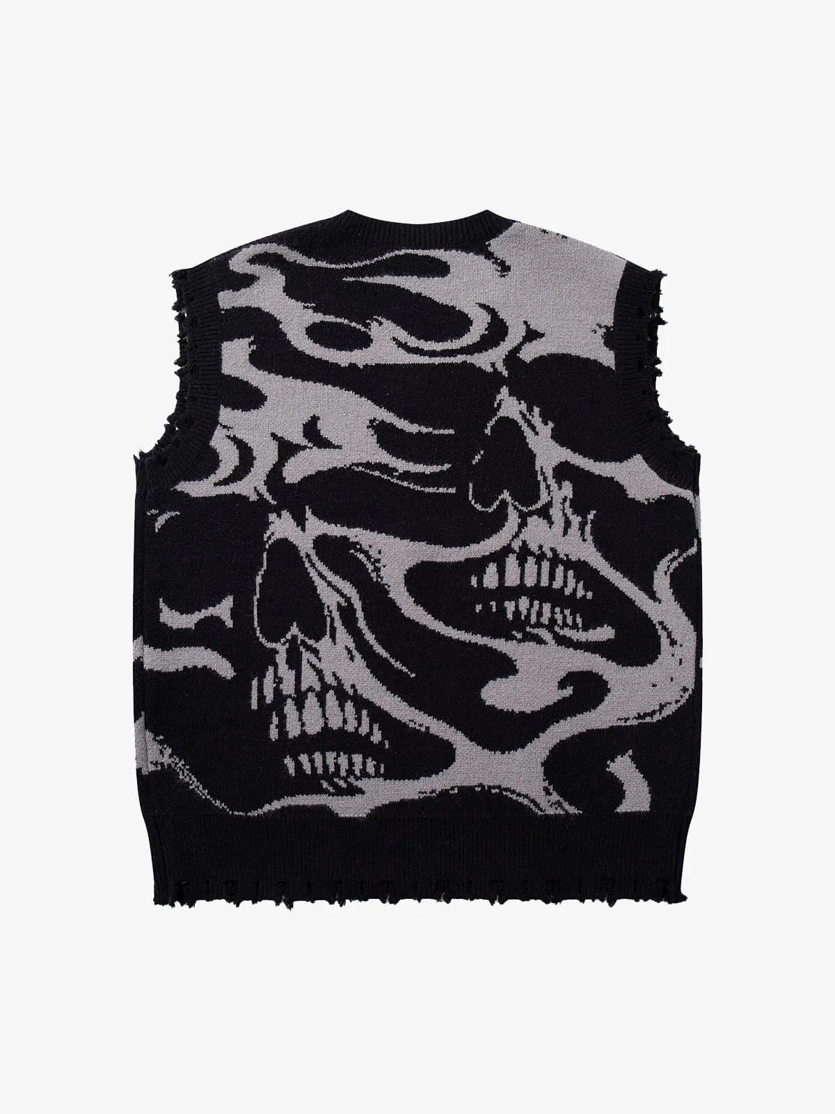 High Street Dark Skull Frayed-edge V-neck Sweater Vest - Image 2