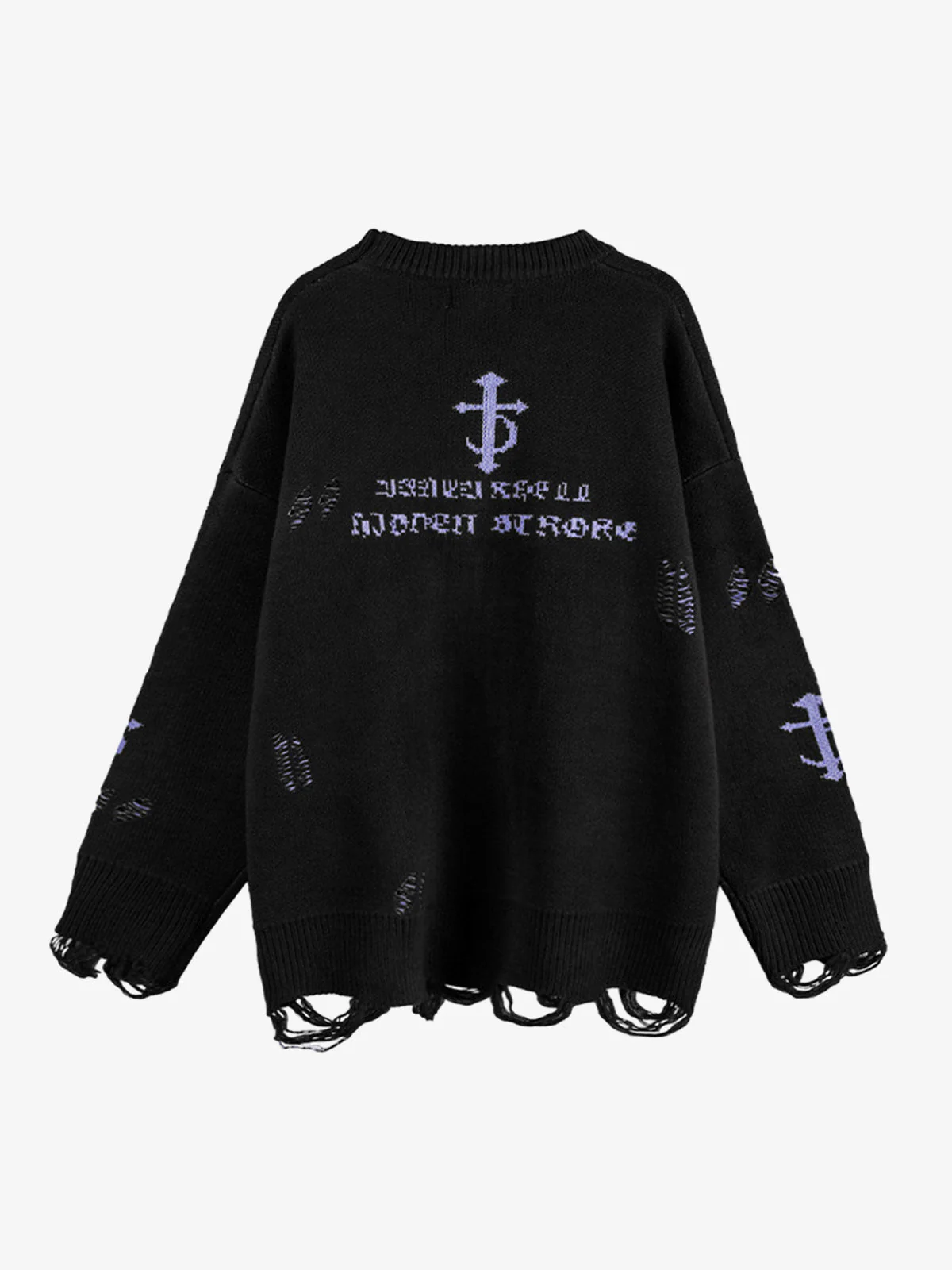 High Street Letter Jacquard Ripped Tassel Sweater - Image 2