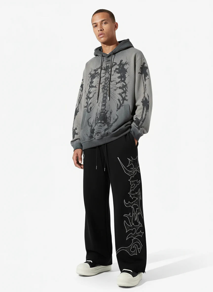 High Street Rhinestone Hip-hop Wide-leg Sweatpants - Image 5