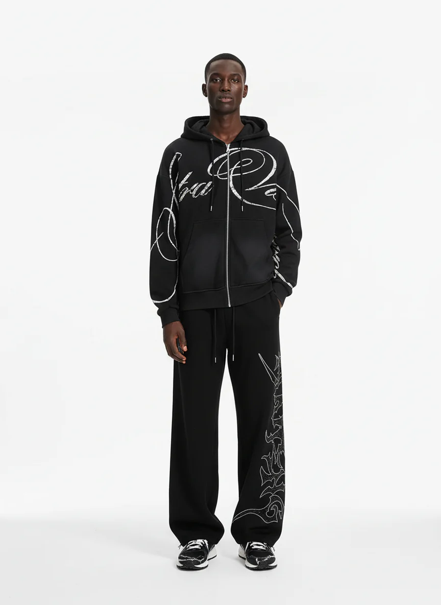 High Street Script Letter Print Zip-up Hoodie Jacket - Image 8