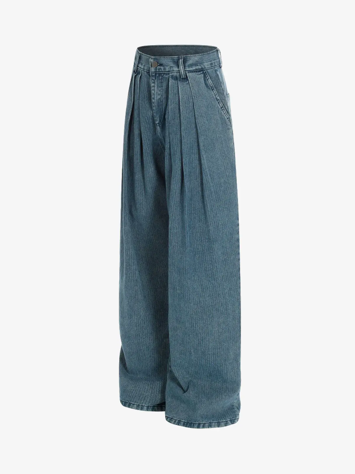 High Waist Pleated Wide Leg Jeans - Image 3