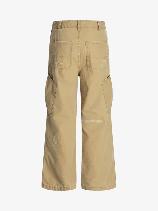 Cotton Hole Patch Pleated Multi-Pocket Cargo Casual Pants - Image 2