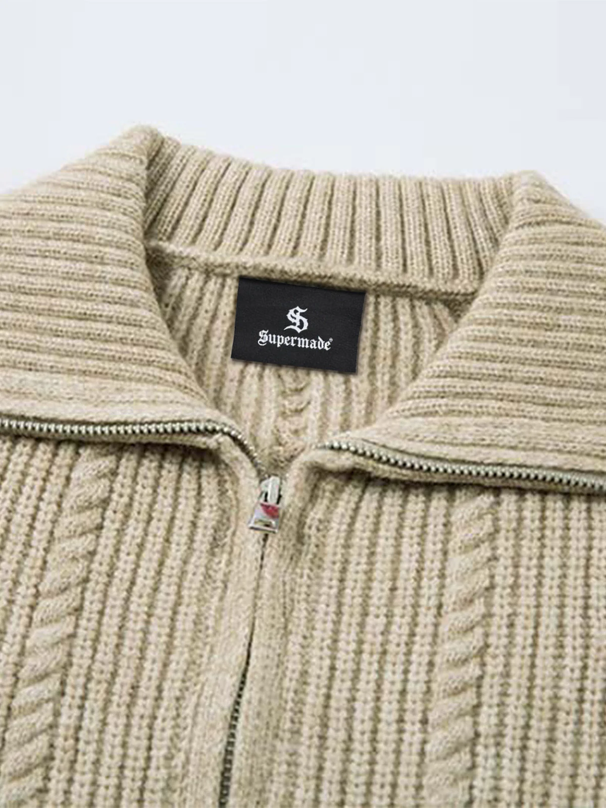Knitted Vintage Floral Wheat Ear Pattern Double Zip Sweater - Image 10