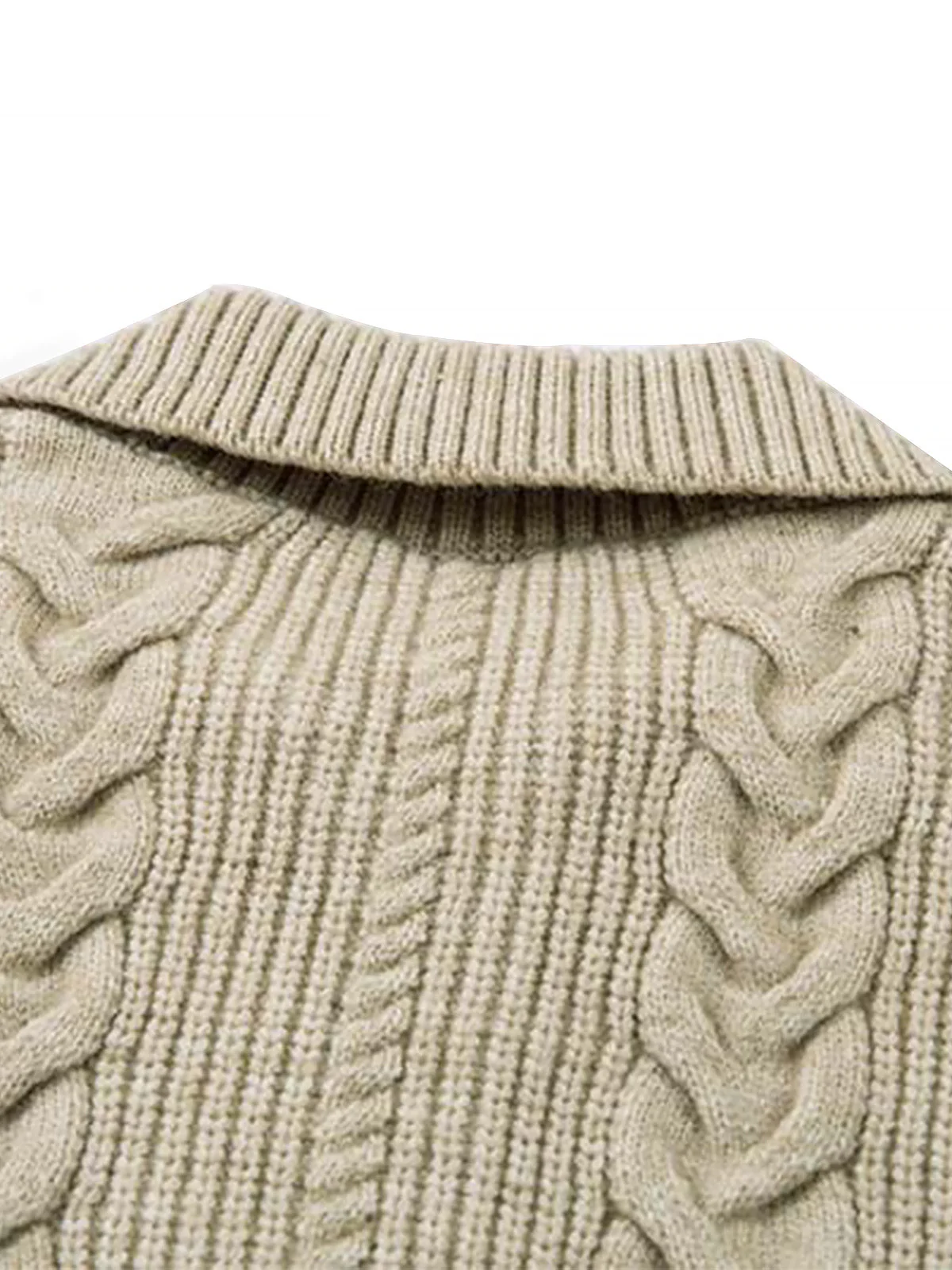 Knitted Vintage Floral Wheat Ear Pattern Double Zip Sweater - Image 11