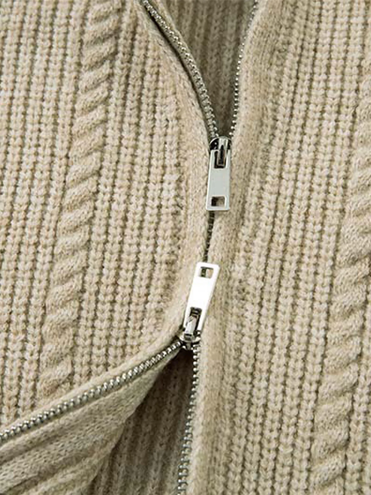 Knitted Vintage Floral Wheat Ear Pattern Double Zip Sweater - Image 12