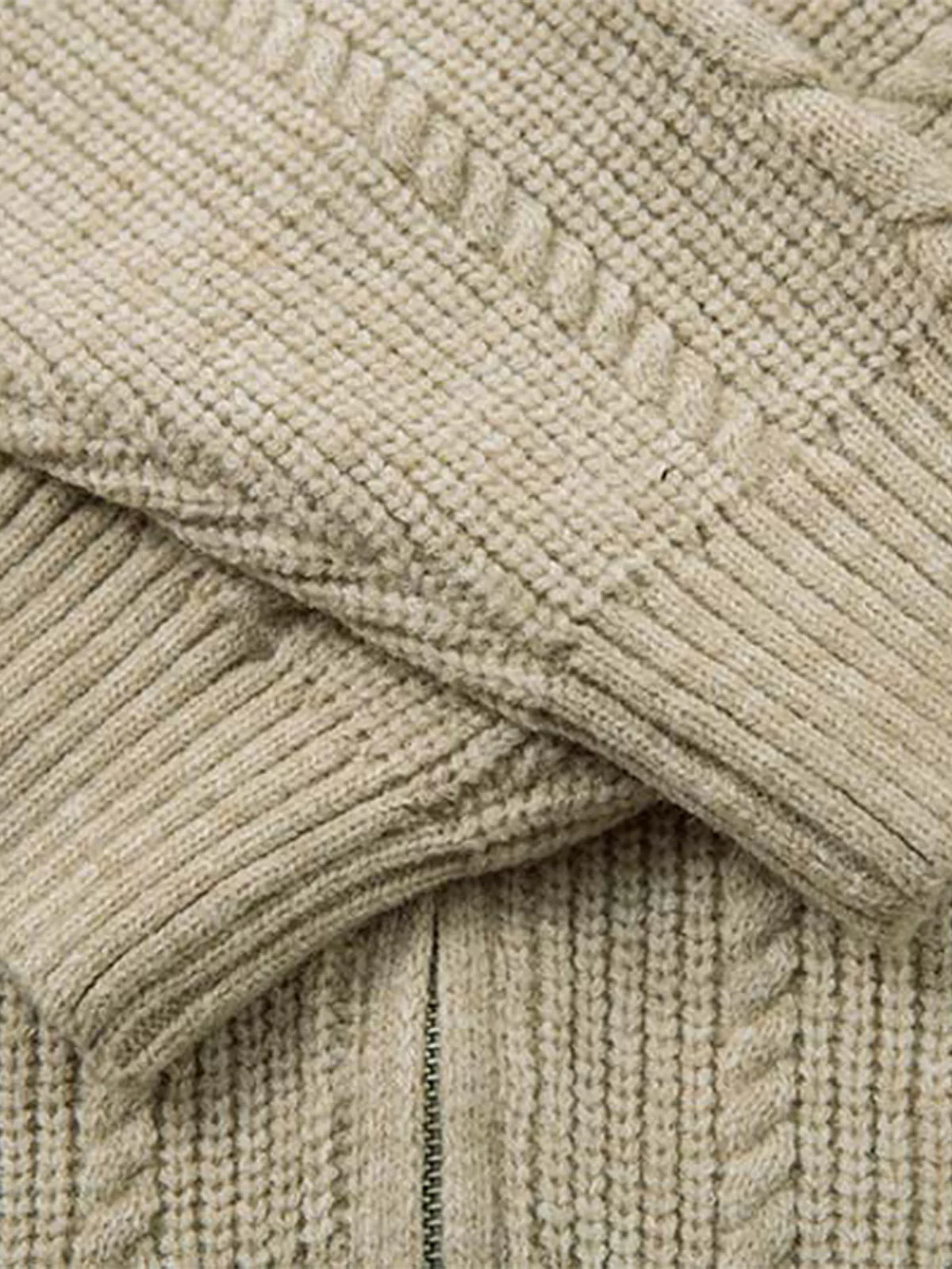 Knitted Vintage Floral Wheat Ear Pattern Double Zip Sweater - Image 14