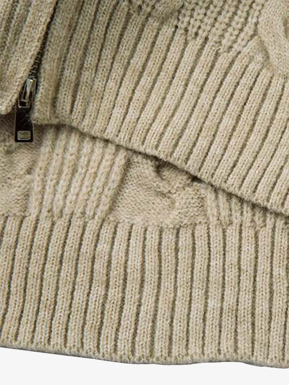 Knitted Vintage Floral Wheat Ear Pattern Double Zip Sweater - Image 15