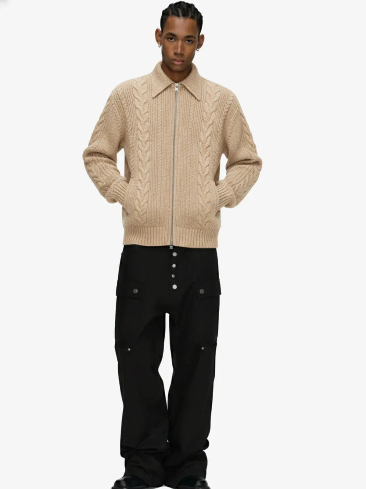 Knitted Vintage Floral Wheat Ear Pattern Double Zip Sweater - Image 5