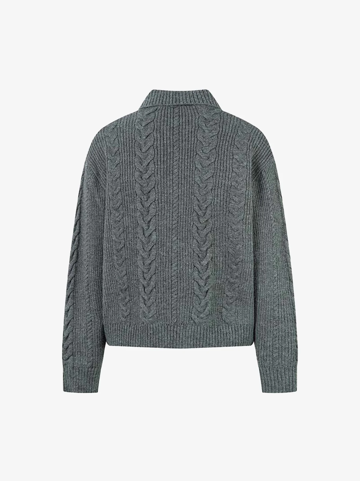 Knitted Vintage Floral Wheat Ear Pattern Double Zip Sweater - Image 8