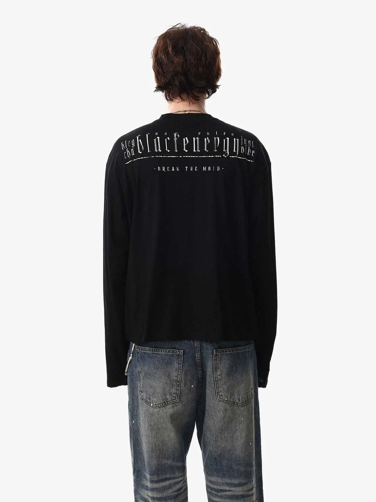 Layered Neck Button Detail Long Sleeve T-Shirt - Image 4