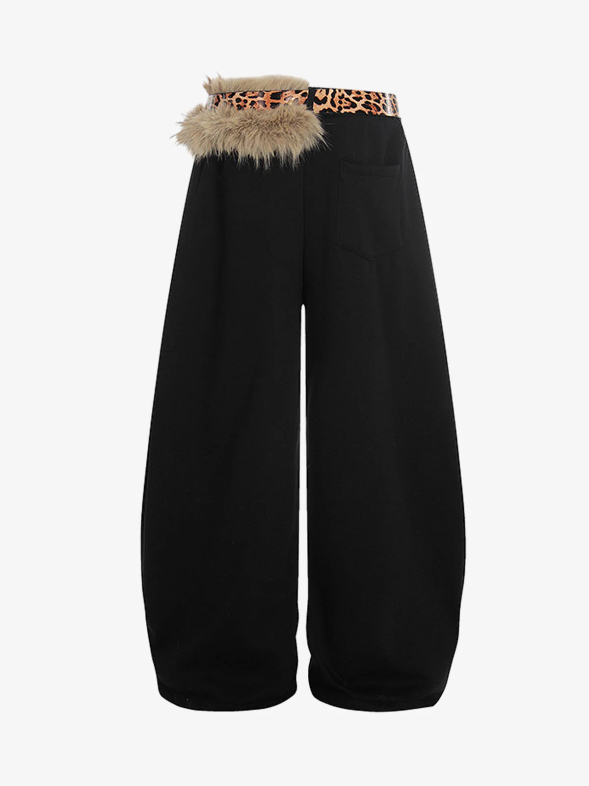 Leopard Belt Fur-Pom Detail Fleece Wide-Leg Pants - Image 6