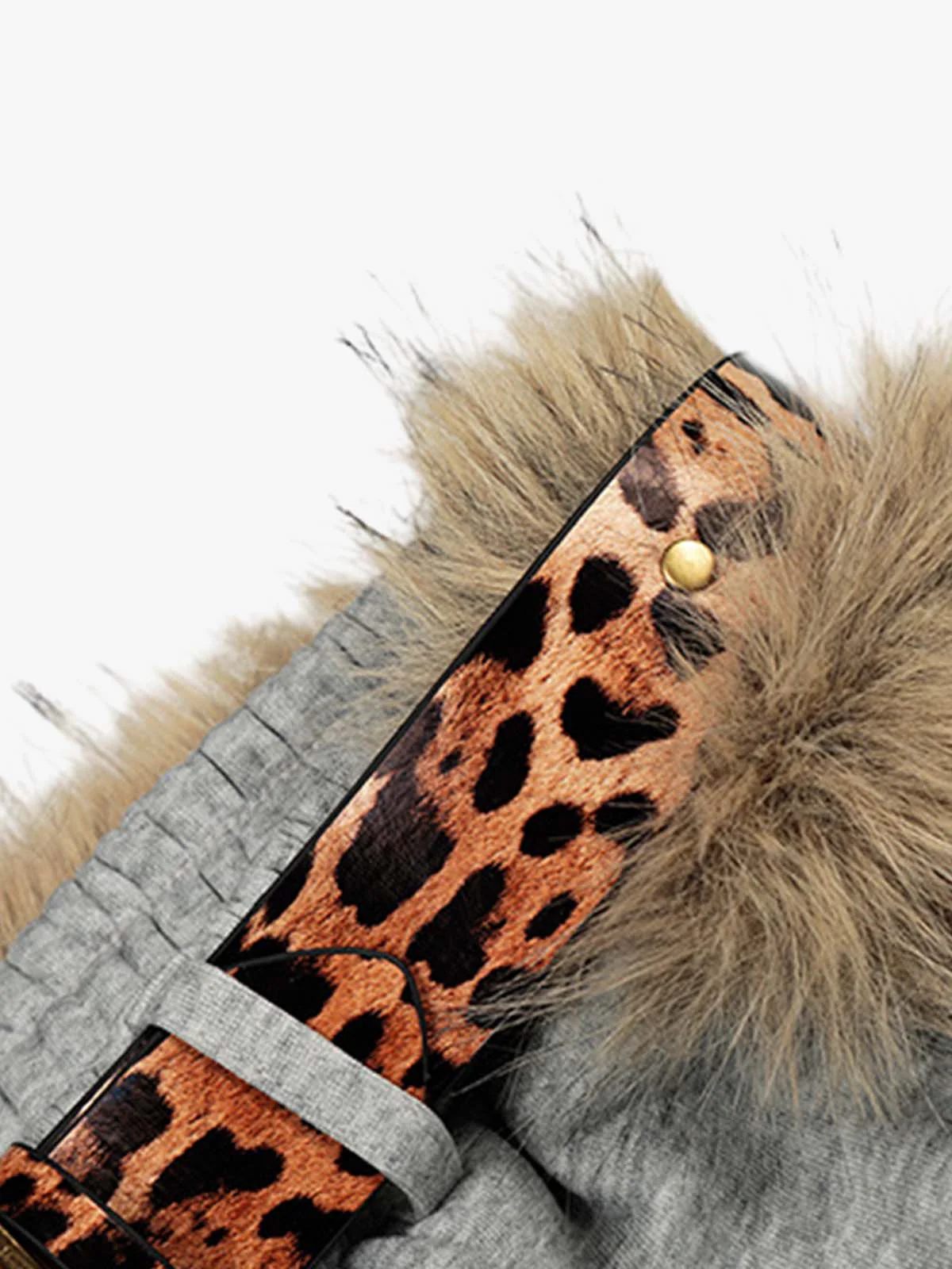 Leopard Belt Fur-Pom Detail Fleece Wide-Leg Pants - Image 7