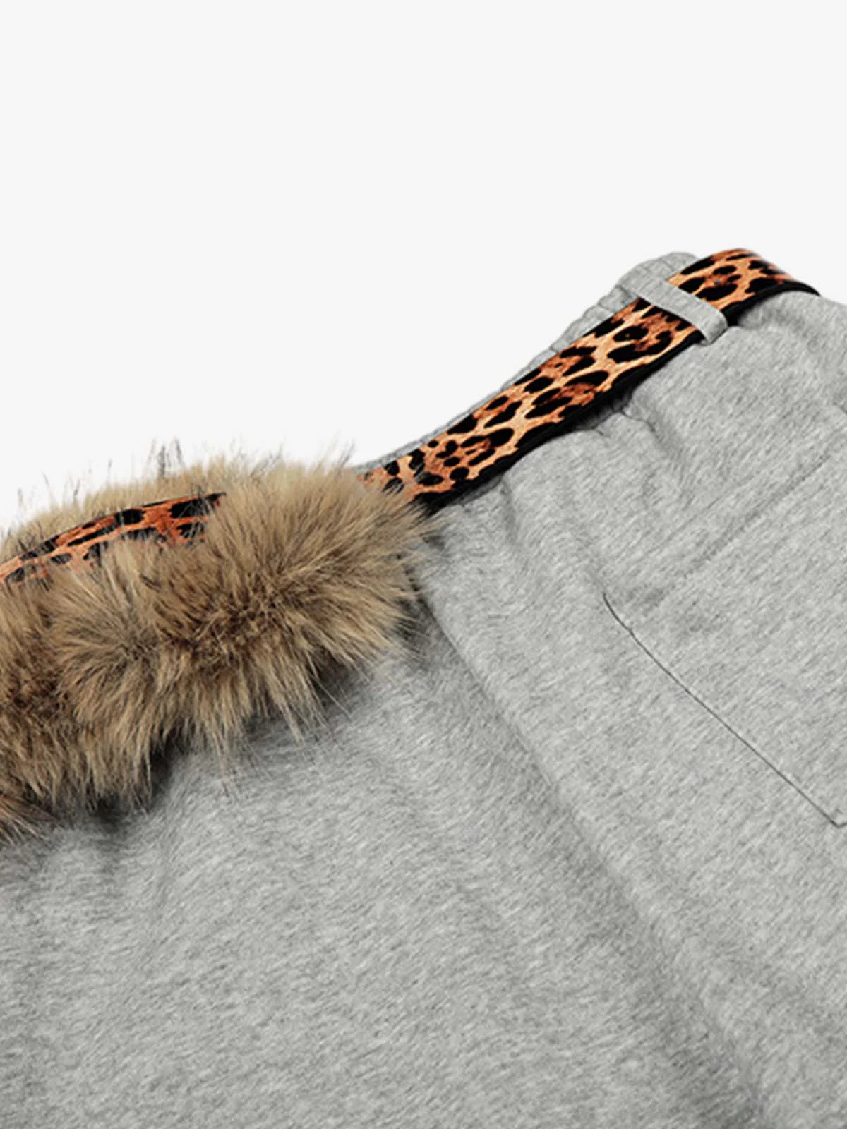 Leopard Belt Fur-Pom Detail Fleece Wide-Leg Pants - Image 8