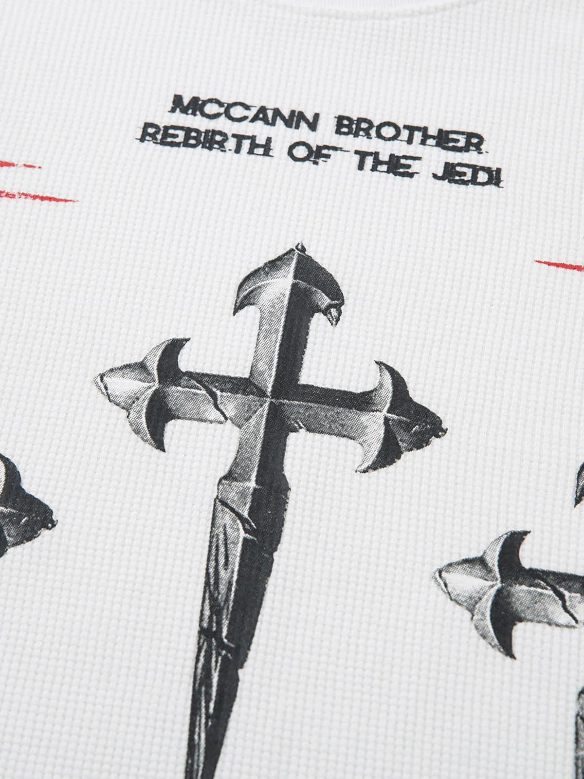 Letter Print Waffle Cross Long-Sleeved T-Shirt - Image 4