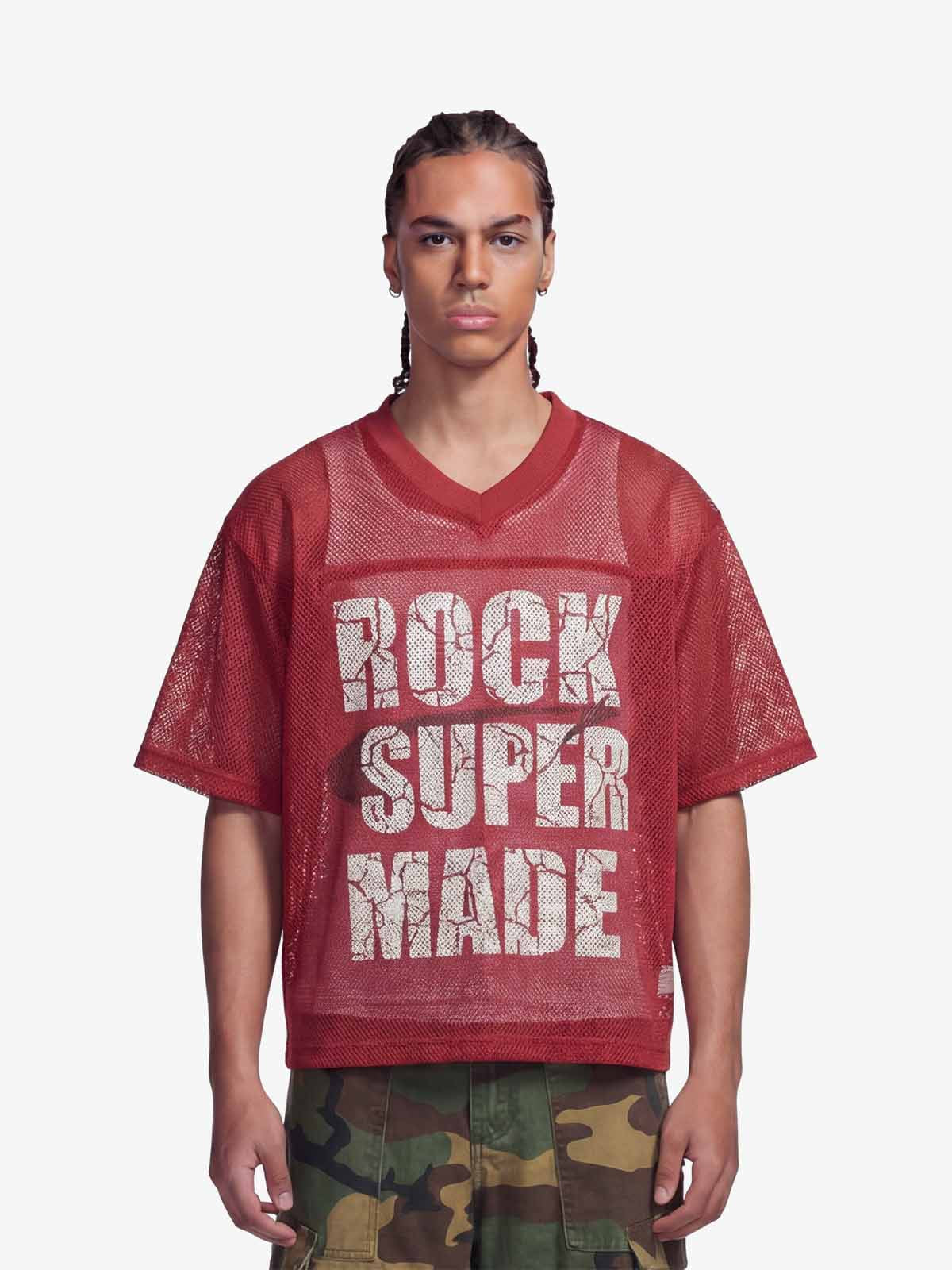 Mesh Letter Print Distressed Football Jersey T-Shirt