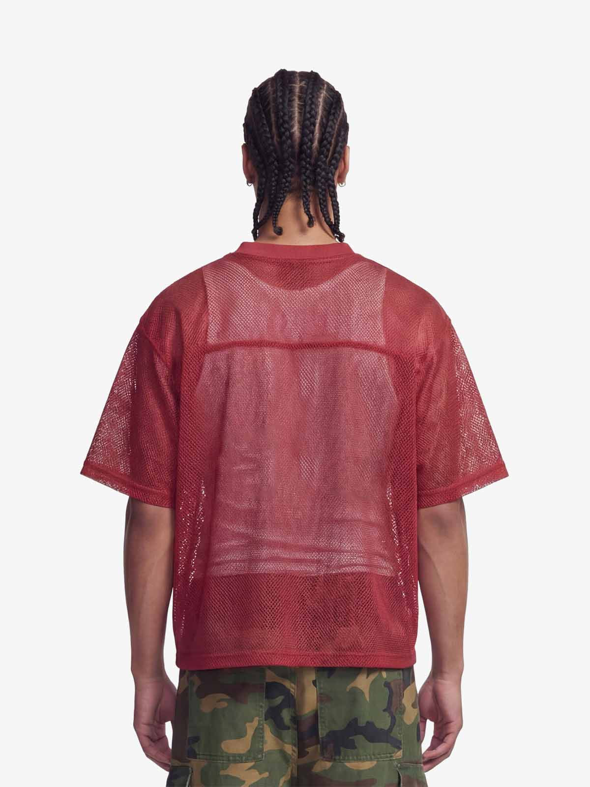 Mesh Letter Print Distressed Football Jersey T-Shirt - Image 3
