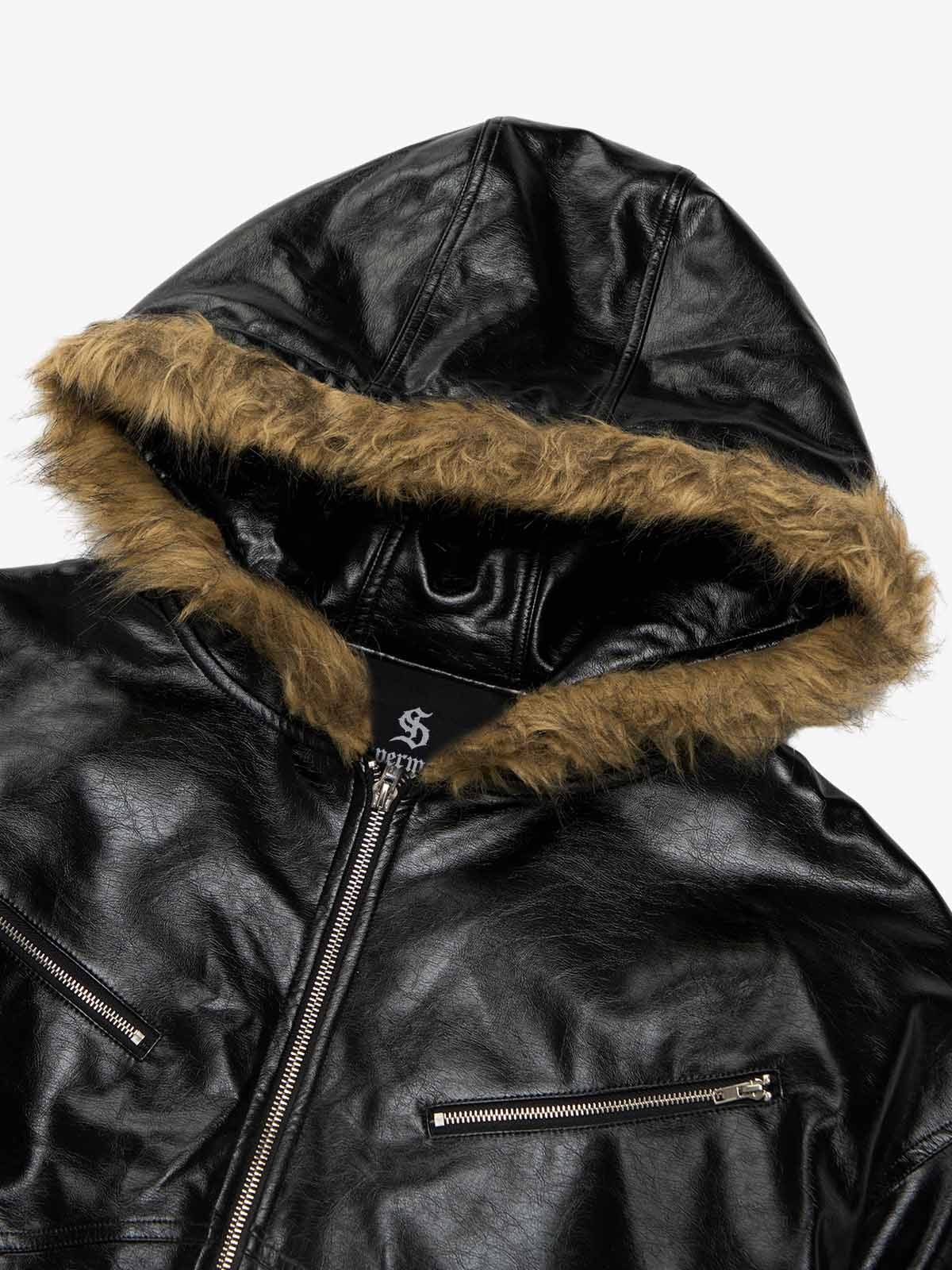 Multi-Zip Fur Hooded Leather Jacket - Image 11