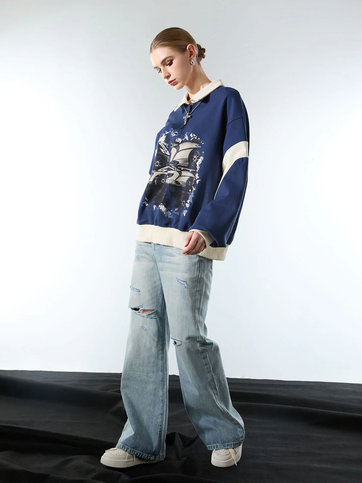 Original Racing Style Print Lapel Sweatshirt - Image 9