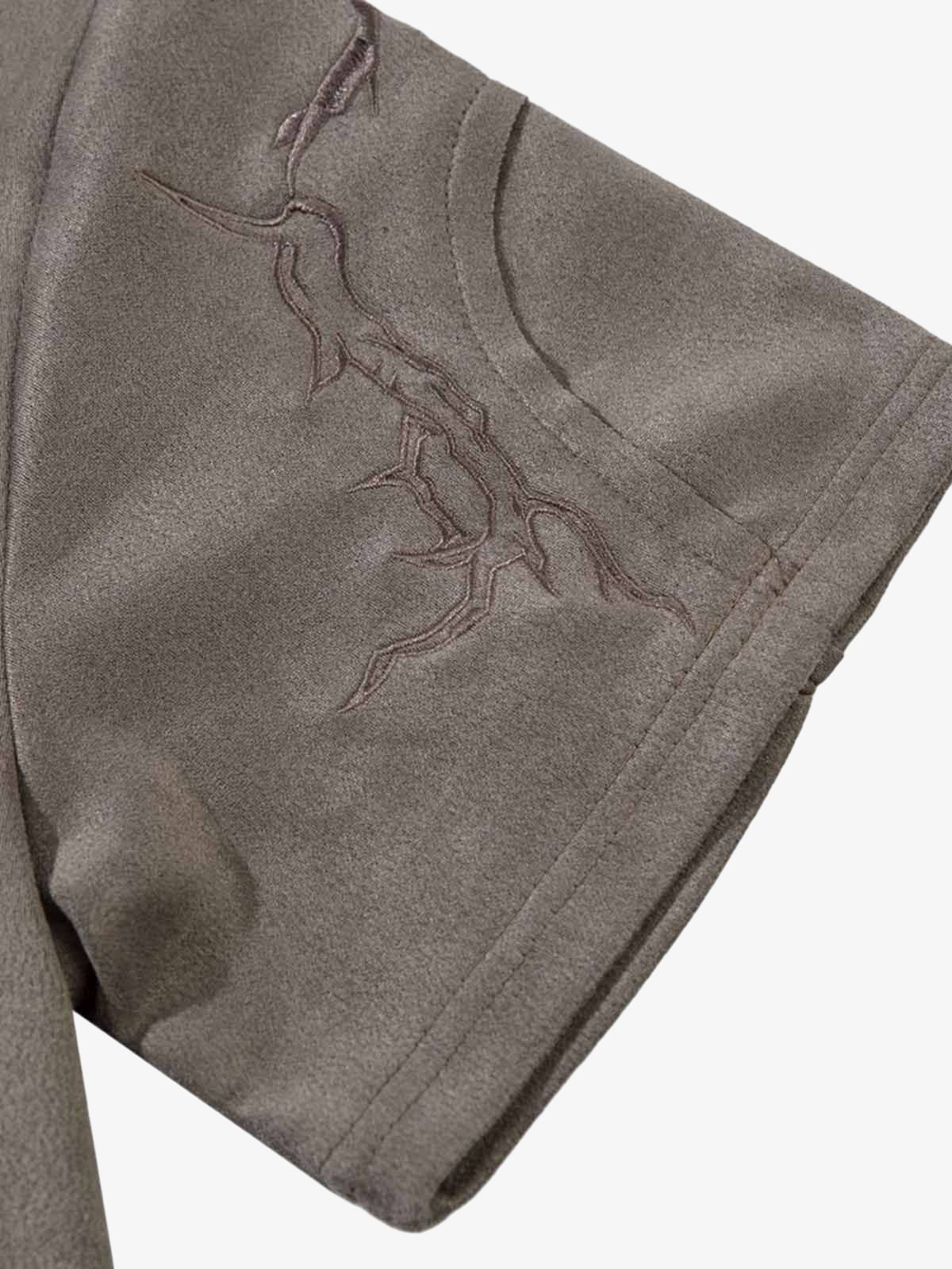 Thorn Embroidery Suede T-Shirt - Image 9