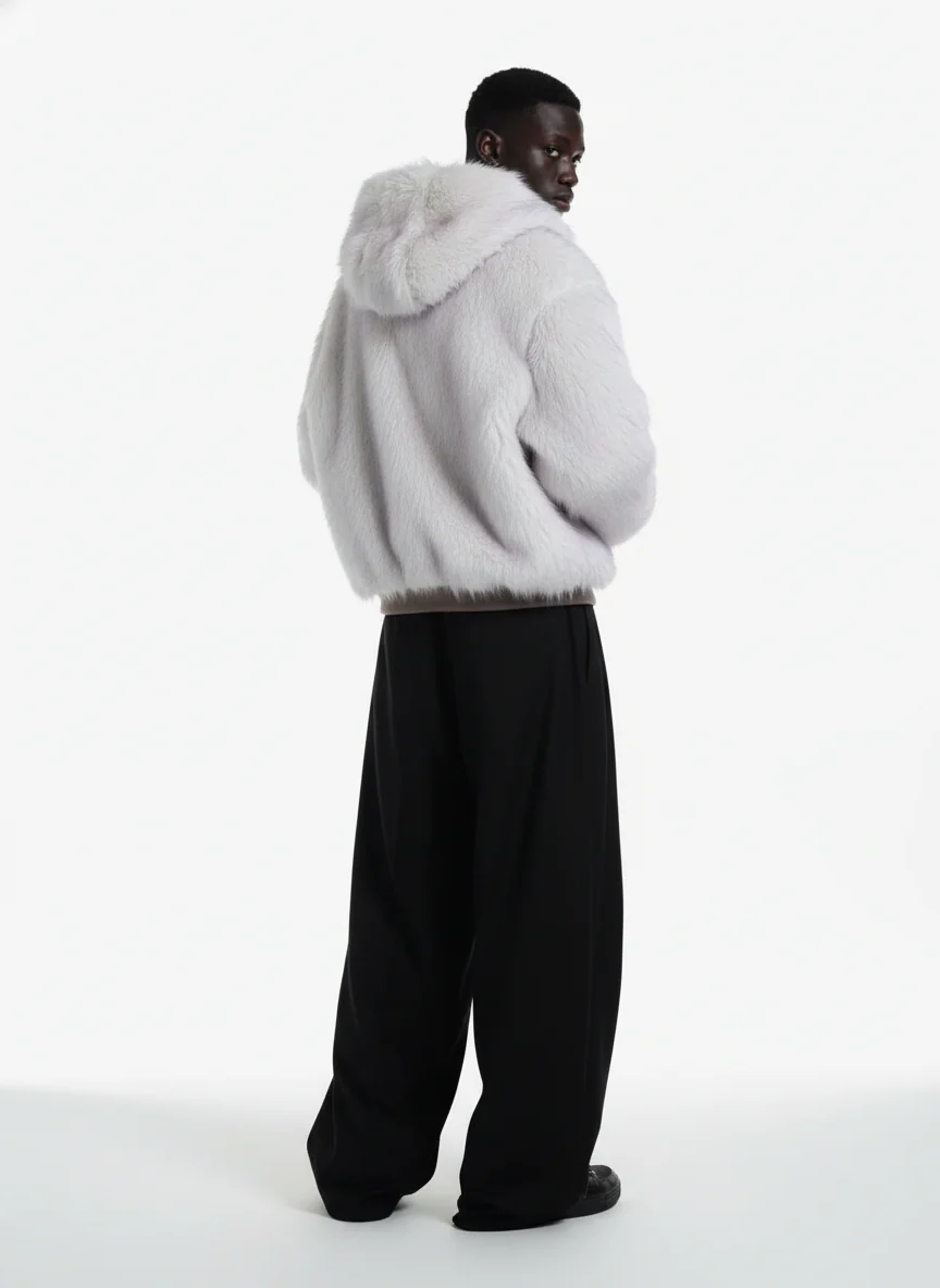 Oversized Reversible Fur Hooded Jacket - 2544 - Image 10