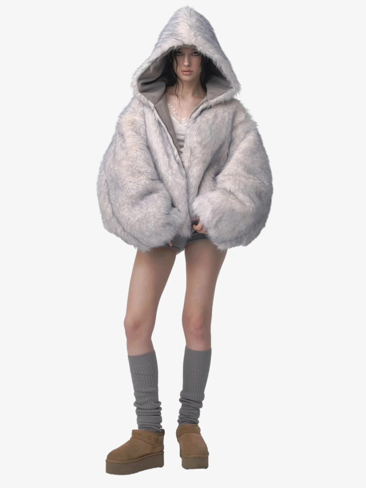 Oversized Reversible Fur Hooded Jacket - 2544 - Image 3