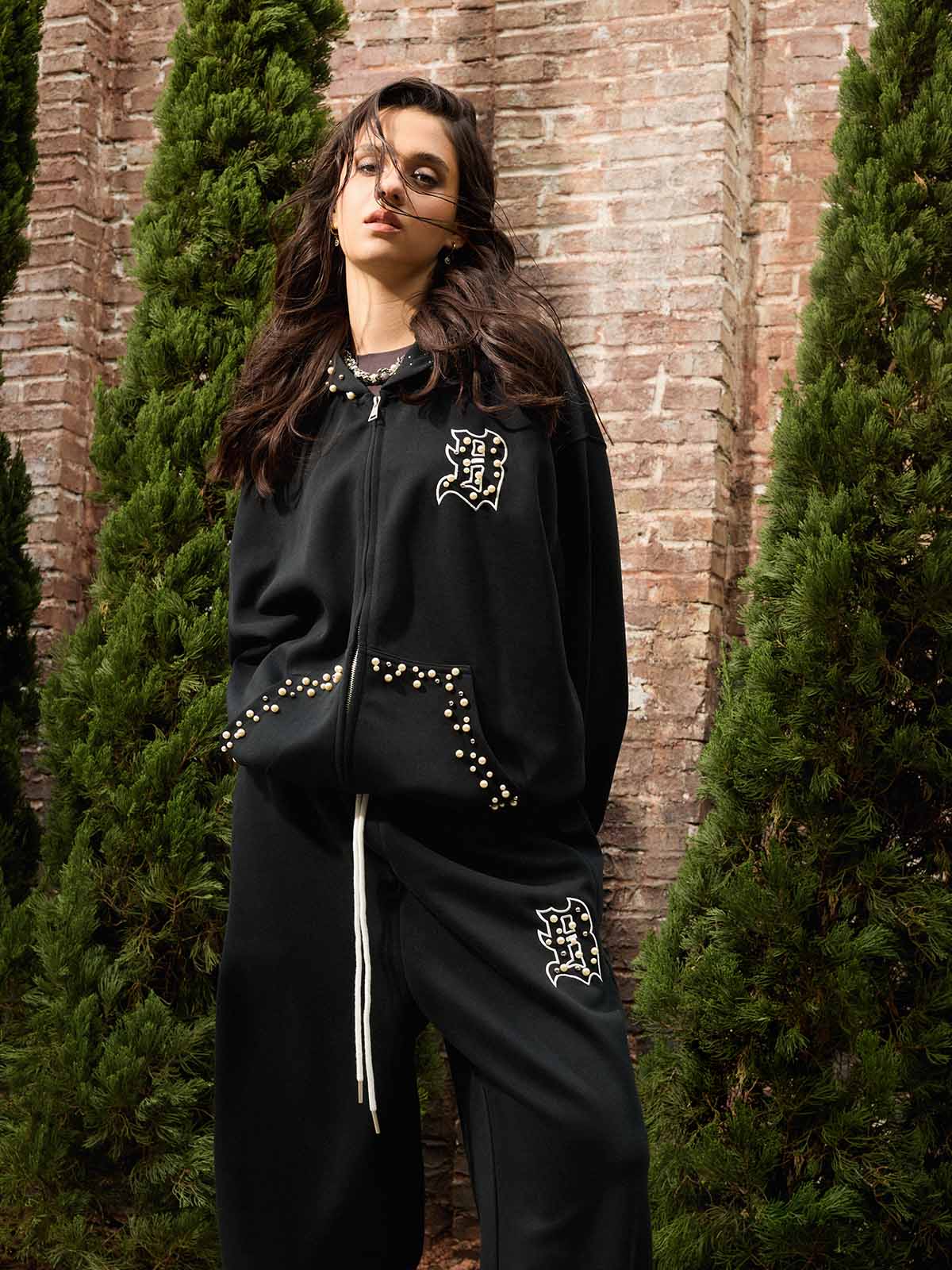 Supermade Pearl Embellished Zip Up Set - 2596 - Image 5