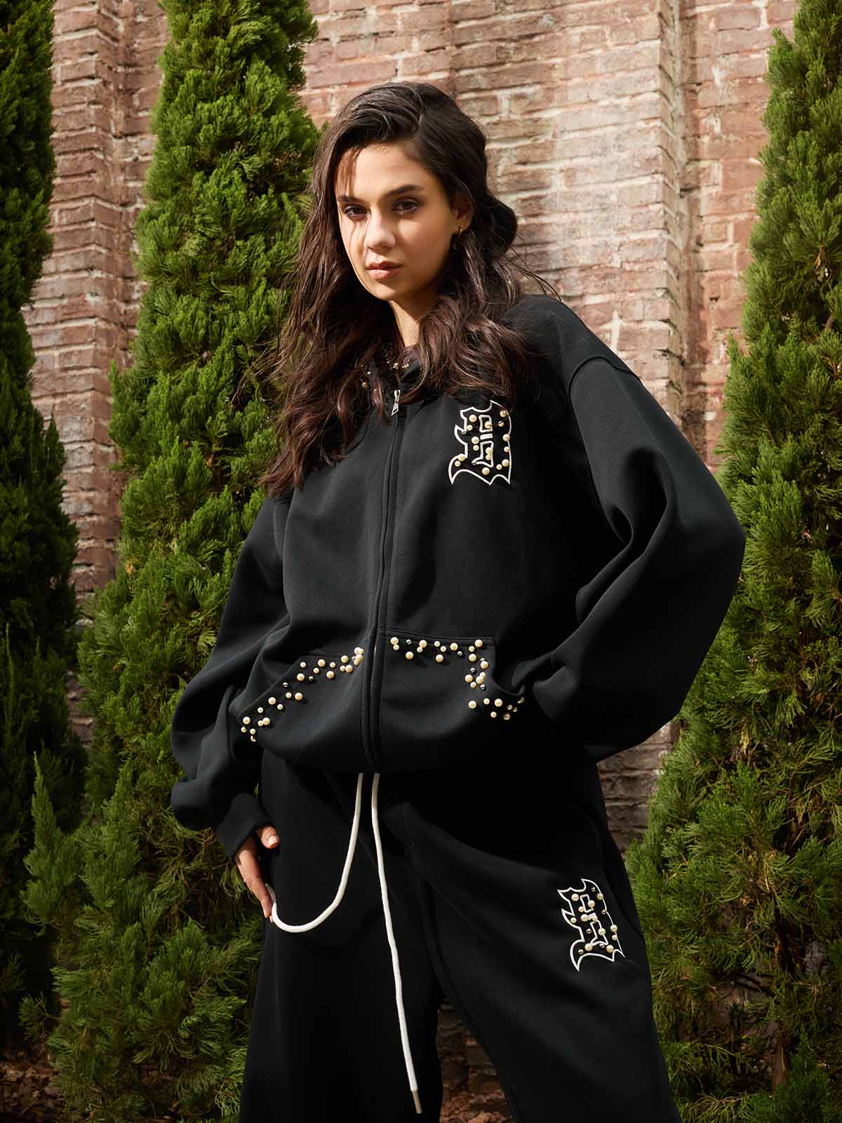 Supermade Pearl Embellished Zip Up Set - 2596 - Image 9