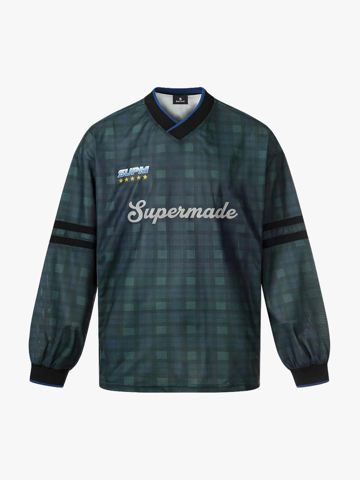 Plaid V-Neck Sport Long Sleeve Jersey