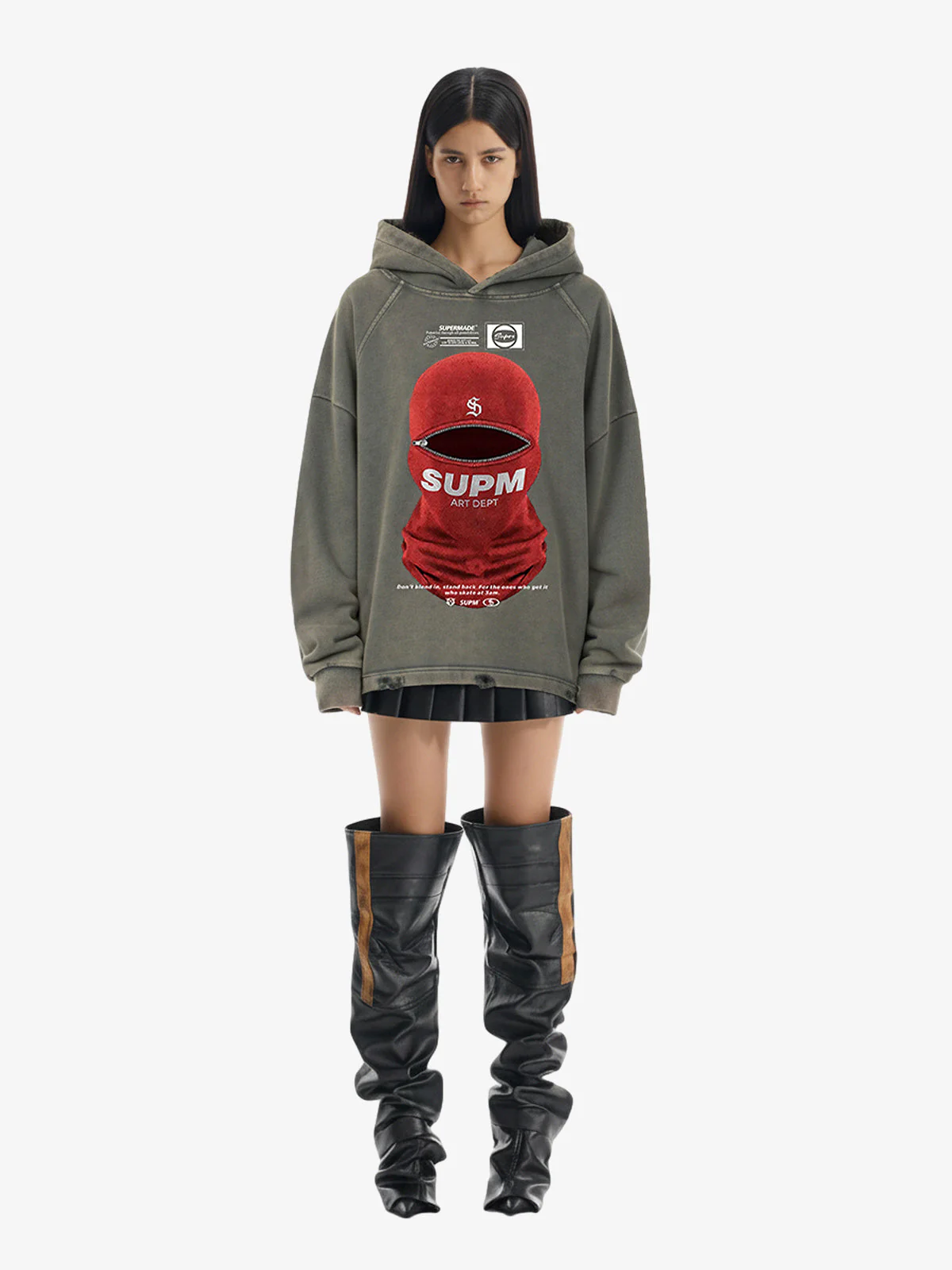 Retro Bandit Hat Graphic Distressed Cropped Hoodie - Image 5