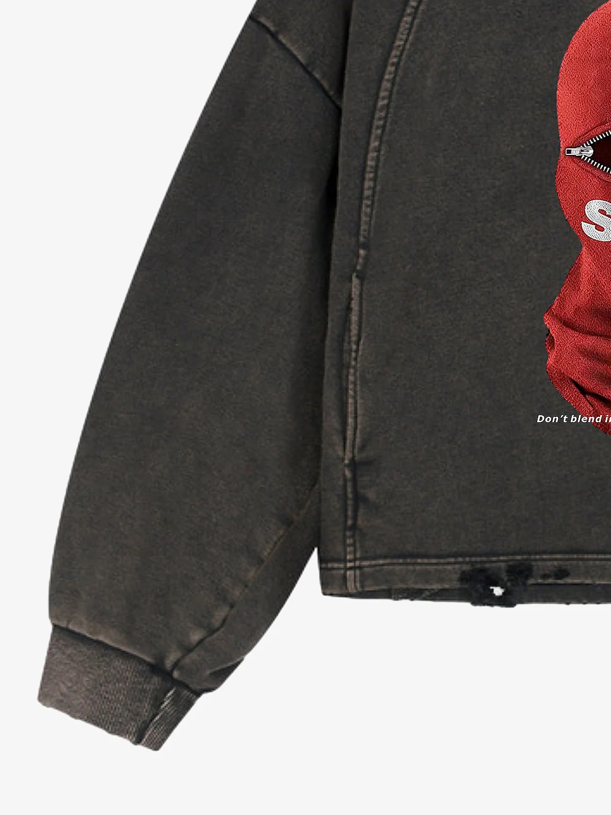 Retro Bandit Hat Graphic Distressed Cropped Hoodie - Image 9