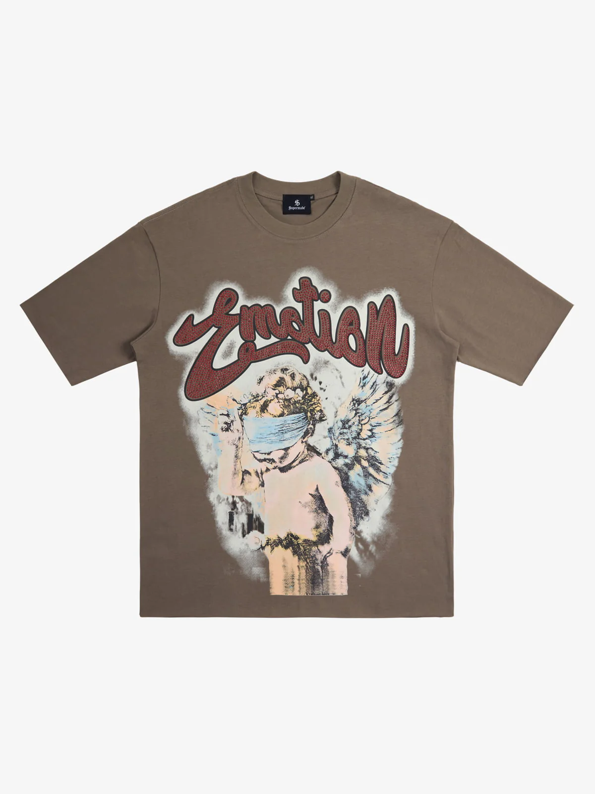 Retro Blindfold Angel Rhinestone Letter Graphic T-Shirt